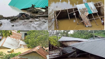 ছাতকে বন্যায় কয়েকটি পরিবারের ঘরবাড়ি ভেসে গেছে