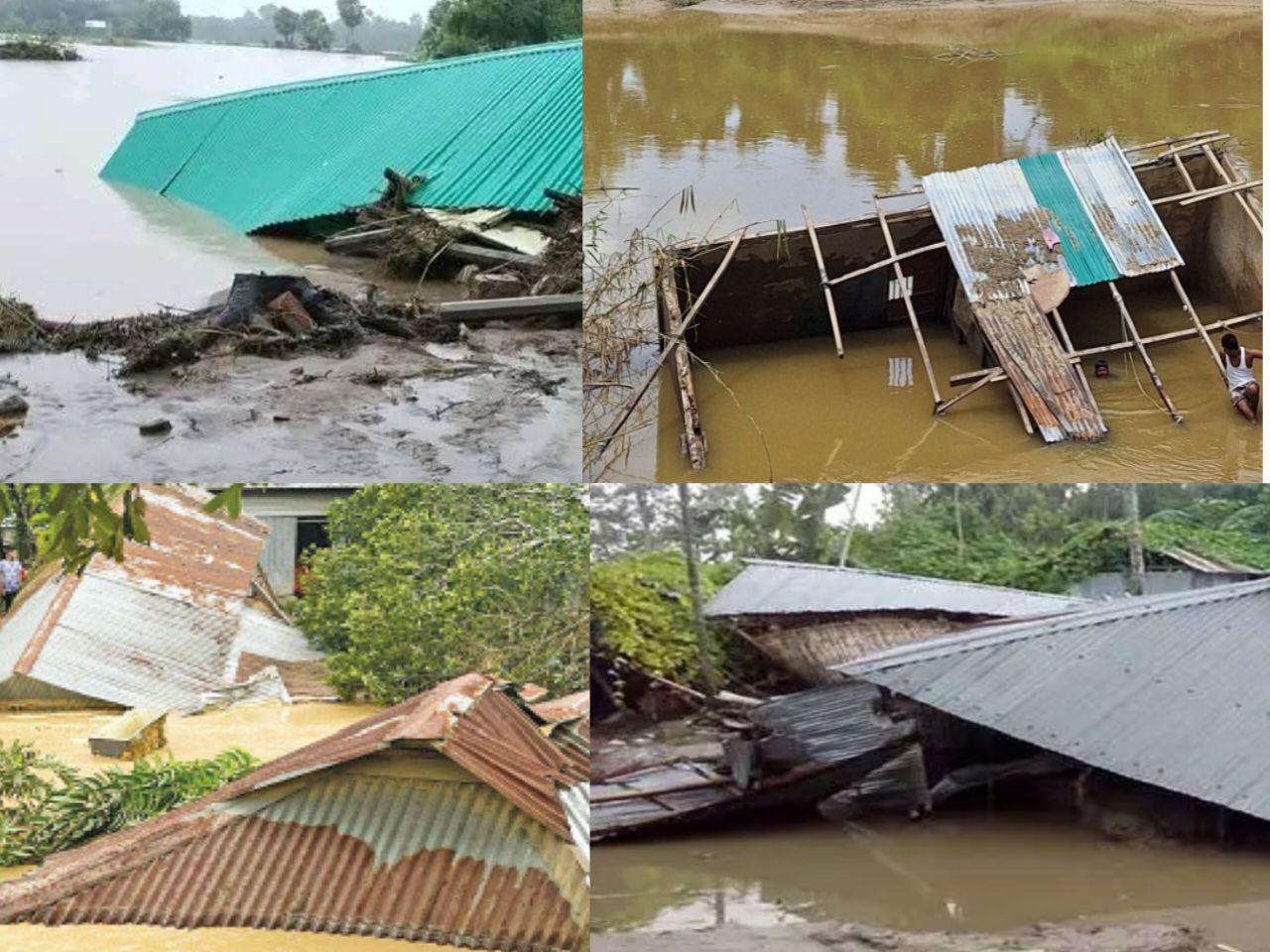 ছাতকে বন্যায় কয়েকটি পরিবারের ঘরবাড়ি ভেসে গেছে